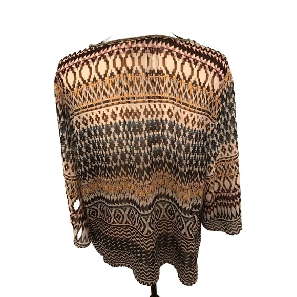 Ariat Aztec Print Sheer V-Neck Blouse with Beaded Neckline - Size Large - Picture 2 of 12